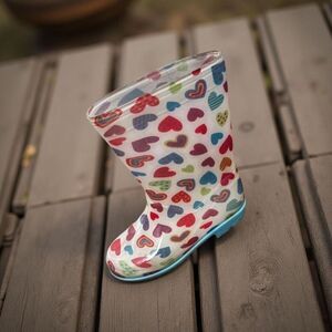 Toddler Wootie White/Colorful Hearts Tall Rain boots Size 9